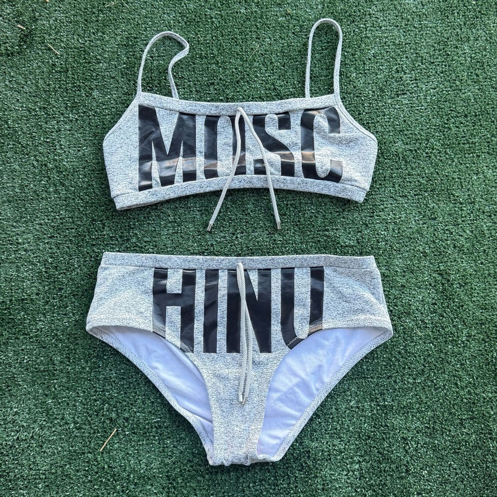 MOSCHINO Grey & Black Logo 2 Piece Bikini Set